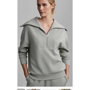 Varley Yates Half Zip Double Soft Sweat Shirt Green Sea Grass Medium VAR01657